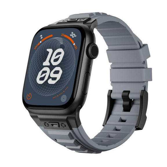 For Apple Watch 46mm / 49mm / 45mm / 44mm Kalebol High Stretch Silicone Armor Watch Band(Black Grey)