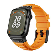 For Apple Watch 46mm / 49mm / 45mm / 44mm Kalebol High Stretch Silicone Armor Watch Band(Black Orange)