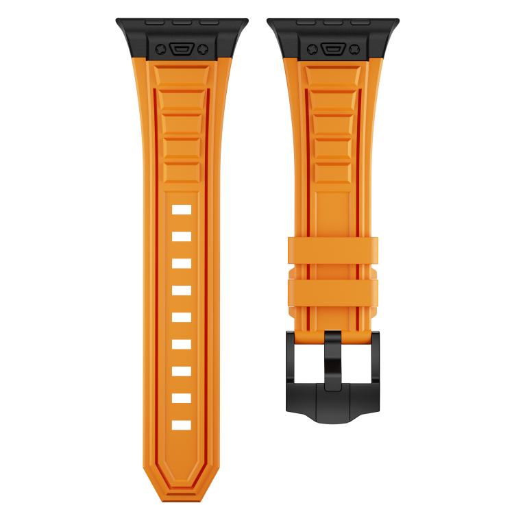 For Apple Watch 46mm / 49mm / 45mm / 44mm Kalebol High Stretch Silicone Armor Watch Band(Black Orange)