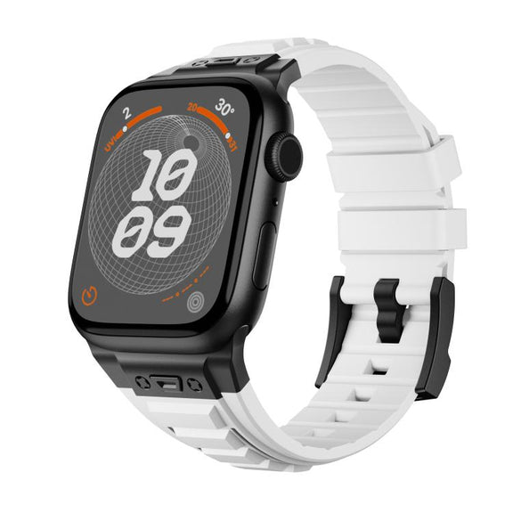 For Apple Watch 46mm / 49mm / 45mm / 44mm Kalebol High Stretch Silicone Armor Watch Band(Black White)