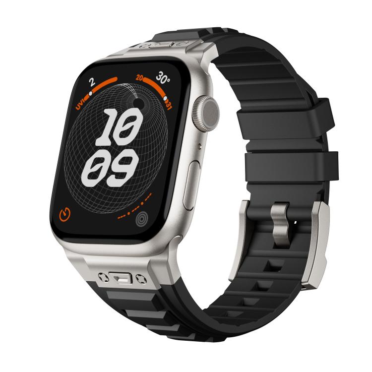 For Apple Watch 46mm / 49mm / 45mm / 44mm Kalebol High Stretch Silicone Armor Watch Band(Titanium Black)