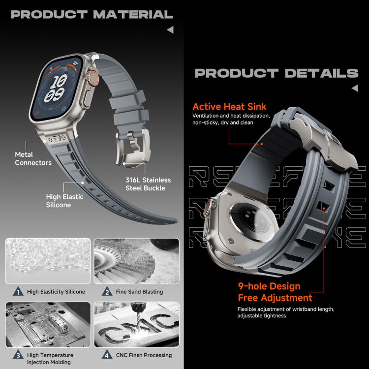 For Apple Watch 46mm / 49mm / 45mm / 44mm Kalebol High Stretch Silicone Armor Watch Band(Titanium Grey)