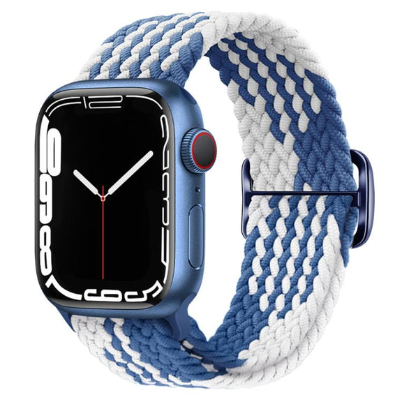 For Apple Watch 46mm / 49mm / 45mm / 44mm Kalebol Eight Buckle Nylon Braided Watch Band(Blue White)