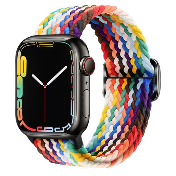 For Apple Watch 46mm / 49mm / 45mm / 44mm Kalebol Eight Buckle Nylon Braided Watch Band(Rainbow)
