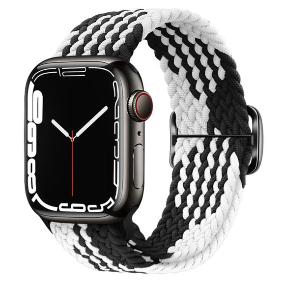 For Apple Watch 42mm / 41mm / 40mm / 38mm Kalebol Eight Buckle Nylon Braided Watch Band(Black White)
