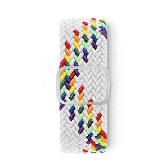 For Apple Watch 42mm / 41mm / 40mm / 38mm Kalebol Eight Buckle Nylon Braided Watch Band(White Rainbow)