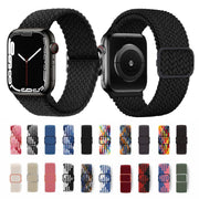 For Apple Watch 42mm / 41mm / 40mm / 38mm Kalebol Eight Buckle Nylon Braided Watch Band(White Rainbow)