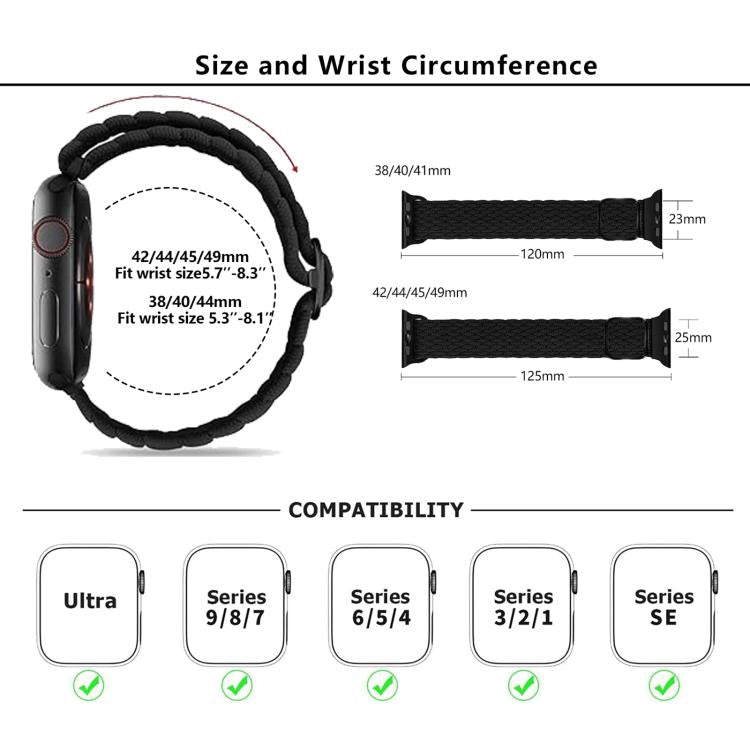 For Apple Watch 46mm / 49mm / 45mm / 44mm Kalebol Eight Buckle Nylon Braided Watch Band(Black)