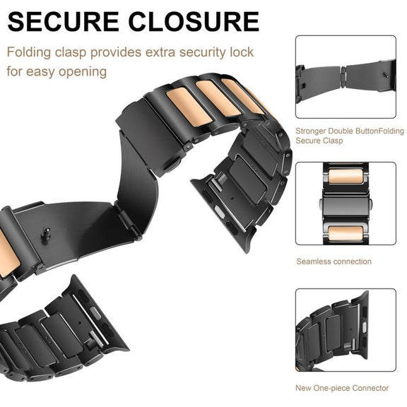 For Apple Watch 46mm / 49mm / 45mm / 44mm Kalebol Tooling Metal Zinc Alloy Watch Band(Black Rose Gold)