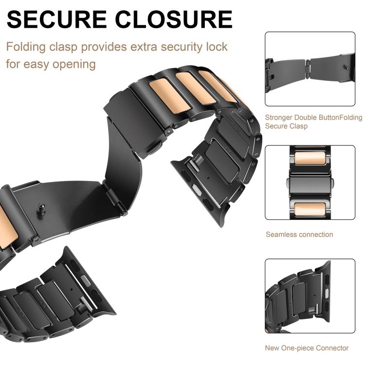 For Apple Watch 46mm / 49mm / 45mm / 44mm Kalebol Tooling Metal Zinc Alloy Watch Band(Black Rose Gold)