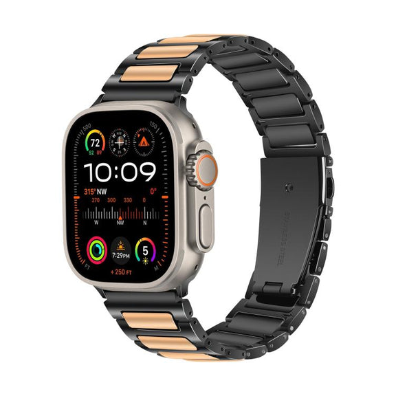 For Apple Watch 46mm / 49mm / 45mm / 44mm Kalebol Tooling Metal Zinc Alloy Watch Band(Black Rose Gold)
