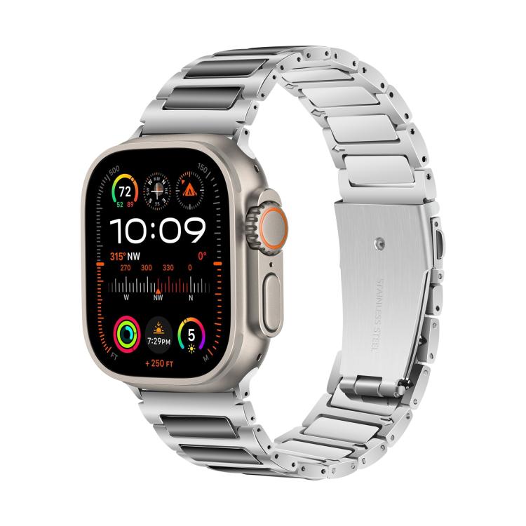 For Apple Watch 46mm / 49mm / 45mm / 44mm Kalebol Tooling Metal Zinc Alloy Watch Band(Silver Black) - free shipping - PMc TechLife - Order now!