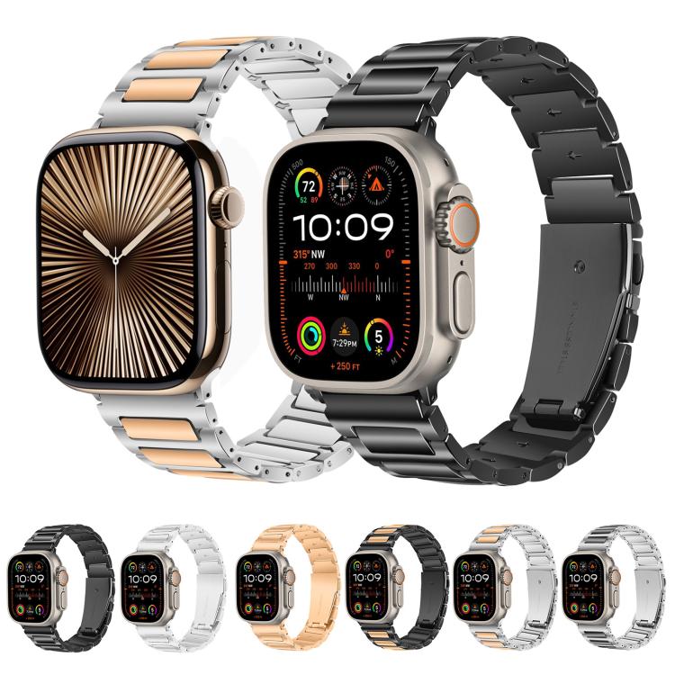 For Apple Watch 46mm / 49mm / 45mm / 44mm Kalebol Tooling Metal Zinc Alloy Watch Band(Black Rose Gold)