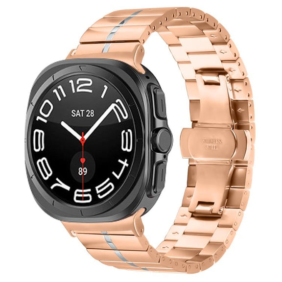For Samsung Galaxy Watch Ultra 47mm / Ultra 2025 Kalebol One-bead Stainless Steel Watch Band(Rose Gold Silver)