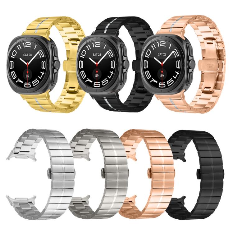 For Samsung Galaxy Watch Ultra 47mm / Ultra 2025 Kalebol One-bead Stainless Steel Watch Band(Rose Gold Silver)