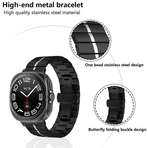 For Samsung Galaxy Watch Ultra 47mm Kalebol One-bead Stainless Steel Watch Band(Gold Silver)