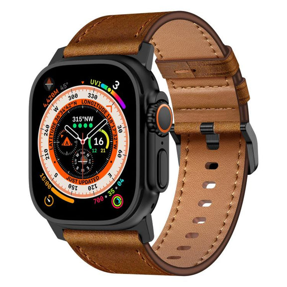 For Apple Watch 46mm / 49mm / 45mm / 44mm Kalebol Genuine Leather Watch Band(Black Red Brown)