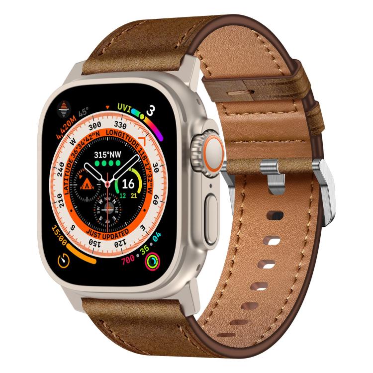 For Apple Watch 46mm / 49mm / 45mm / 44mm Kalebol Genuine Leather Watch Band(Titanium Dark Brown) - free shipping - PMc TechLife - Order now!