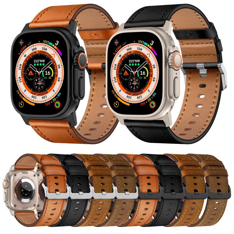 For Apple Watch 46mm / 49mm / 45mm / 44mm Kalebol Genuine Leather Watch Band(Black Red Brown) - free shipping - PMc TechLife - Order now!