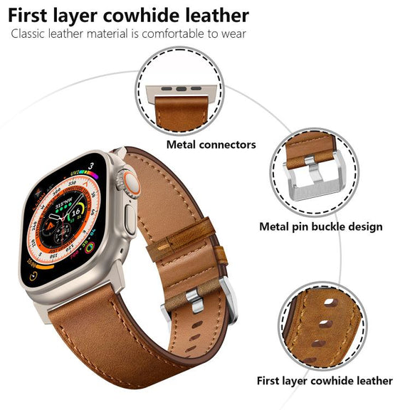 For Apple Watch 46mm / 49mm / 45mm / 44mm Kalebol Genuine Leather Watch Band(Black Dark Brown)
