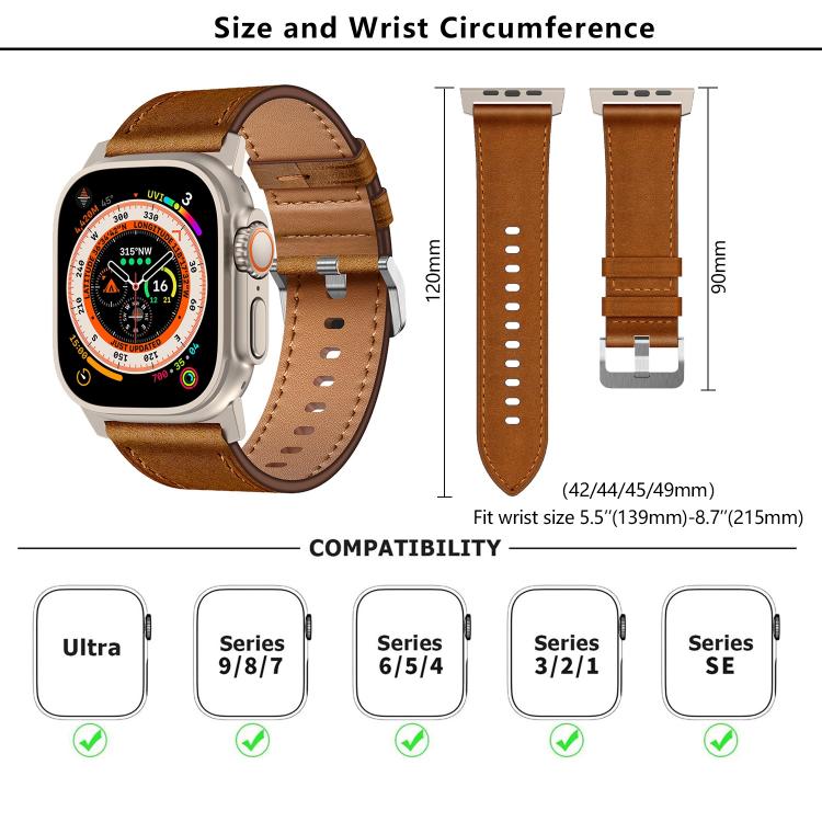 For Apple Watch 46mm / 49mm / 45mm / 44mm Kalebol Genuine Leather Watch Band(Black Brown) - free shipping - PMc TechLife - Order now!
