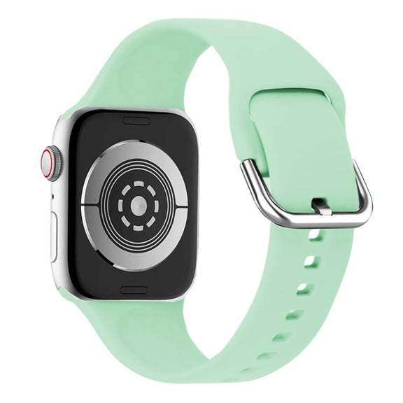 For Apple Watch 42mm / 41mm / 40mm / 38mm Kalebol Metal Pin Buckle Silicone Watch Band(Cyan)