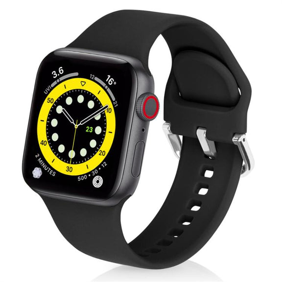 For Apple Watch 42mm / 41mm / 40mm / 38mm Kalebol Metal Pin Buckle Silicone Watch Band(Black)