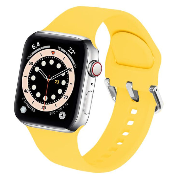 For Apple Watch 42mm / 41mm / 40mm / 38mm Kalebol Metal Pin Buckle Silicone Watch Band(Yellow)