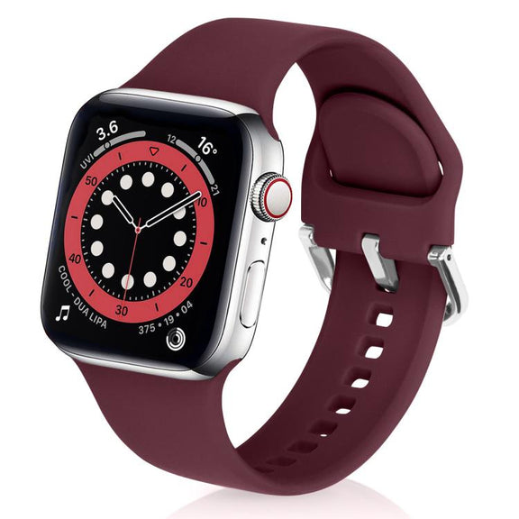 For Apple Watch 42mm / 41mm / 40mm / 38mm Kalebol Metal Pin Buckle Silicone Watch Band(Wine Red)