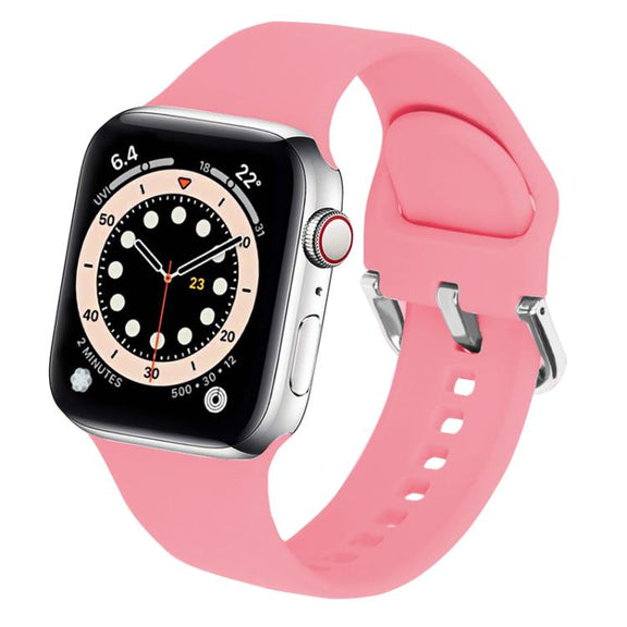 For Apple Watch 42mm / 41mm / 40mm / 38mm Kalebol Metal Pin Buckle Silicone Watch Band(Bright Pink)