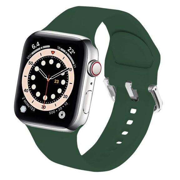For Apple Watch 42mm / 41mm / 40mm / 38mm Kalebol Metal Pin Buckle Silicone Watch Band(Dark Green)
