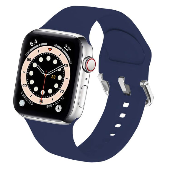 For Apple Watch 42mm / 41mm / 40mm / 38mm Kalebol Metal Pin Buckle Silicone Watch Band(Dark Blue)