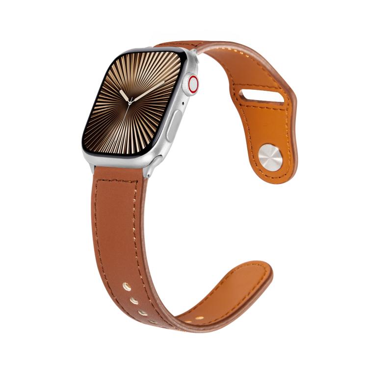 For Apple Watch 46mm / 49mm / 45mm / 44mm Kalebol Large Stud Buckle Leather Watch Band(Brown)