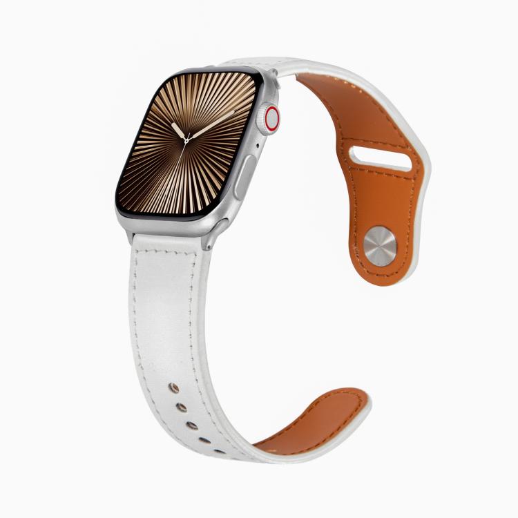 For Apple Watch 42mm / 41mm / 40mm / 38mm Kalebol Large Stud Buckle Leather Watch Band(White) - free shipping - PMc TechLife - Order now!