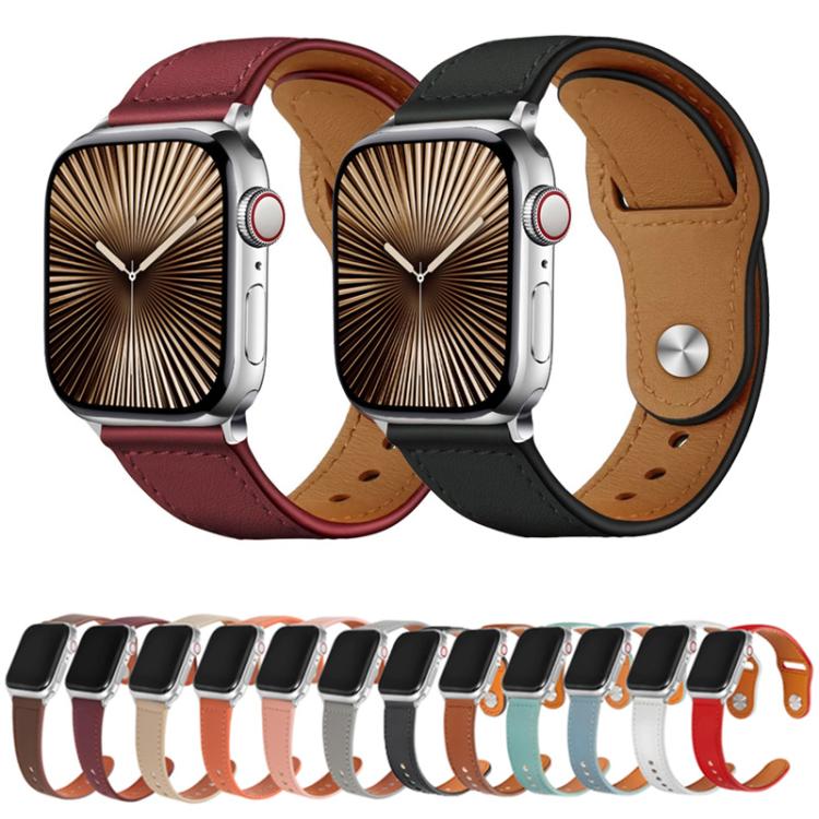 For Apple Watch 46mm / 49mm / 45mm / 44mm Kalebol Large Stud Buckle Leather Watch Band(Grey)