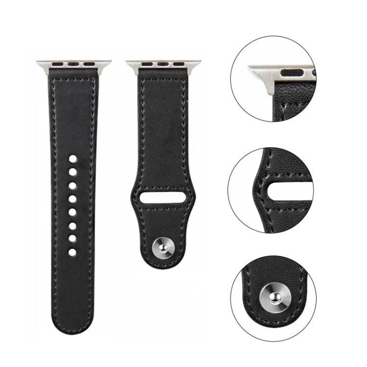 For Apple Watch 46mm / 49mm / 45mm / 44mm Kalebol Large Stud Buckle Leather Watch Band(Black) - free shipping - PMc TechLife - Order now!