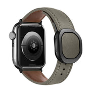 For Apple Watch 46mm / 49mm / 45mm / 44mm Kalebol Magnetic Fold Genuine Buckle Leather Watch Band(Grey Brown)