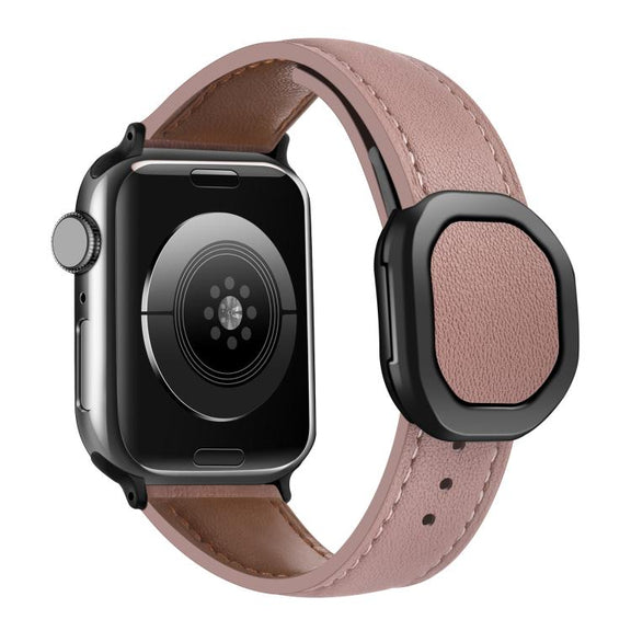 For Apple Watch 46mm / 49mm / 45mm / 44mm Kalebol Magnetic Fold Genuine Buckle Leather Watch Band(Bean Paste)
