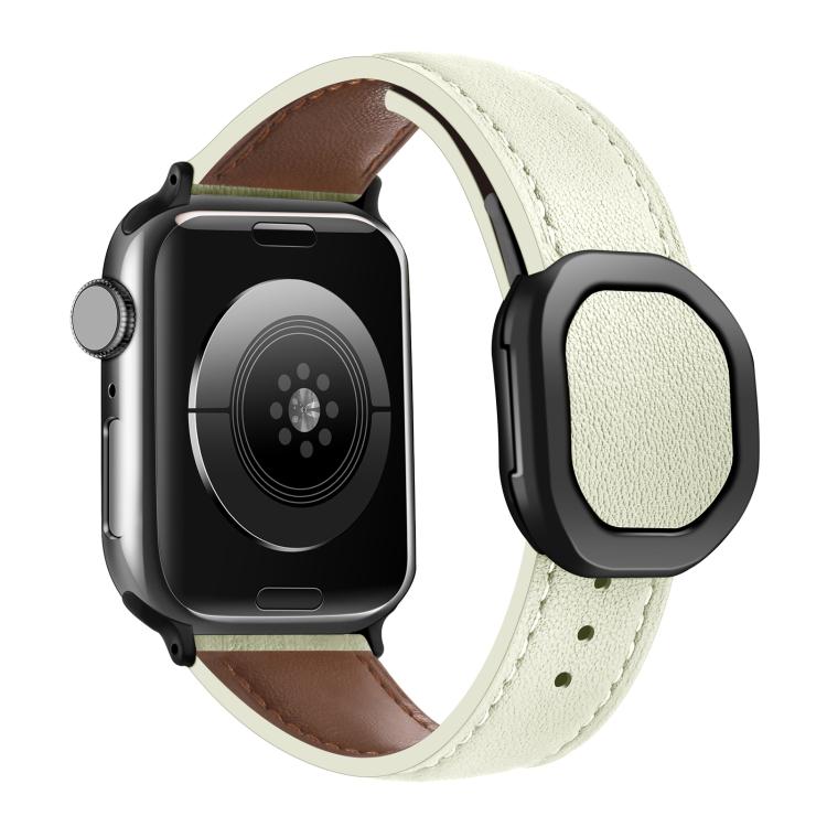 For Apple Watch 42mm / 41mm / 40mm / 38mm Kalebol Magnetic Fold Genuine Buckle Leather Watch Band(Beige)