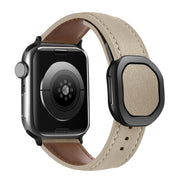 For Apple Watch 42mm / 41mm / 40mm / 38mm Kalebol Magnetic Fold Genuine Buckle Leather Watch Band(Apricot)