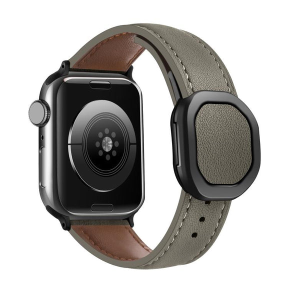 For Apple Watch 42mm / 41mm / 40mm / 38mm Kalebol Magnetic Fold Genuine Buckle Leather Watch Band(Grey Brown)