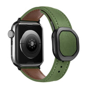 For Apple Watch 42mm / 41mm / 40mm / 38mm Kalebol Magnetic Fold Genuine Buckle Leather Watch Band(Army Green)