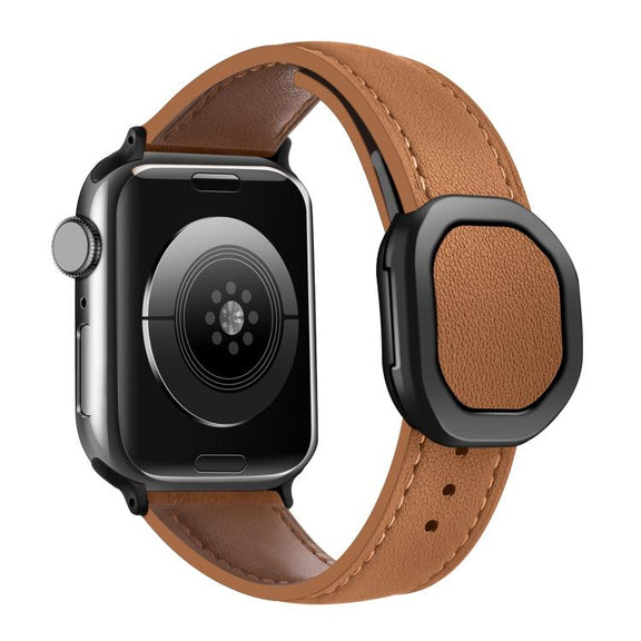 For Apple Watch 42mm / 41mm / 40mm / 38mm Kalebol Magnetic Fold Genuine Buckle Leather Watch Band(Brown)