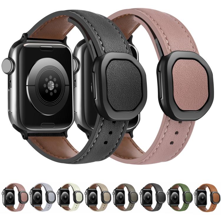 For Apple Watch 42mm / 41mm / 40mm / 38mm Kalebol Magnetic Fold Genuine Buckle Leather Watch Band(Apricot) - free shipping - PMc TechLife - Order now!