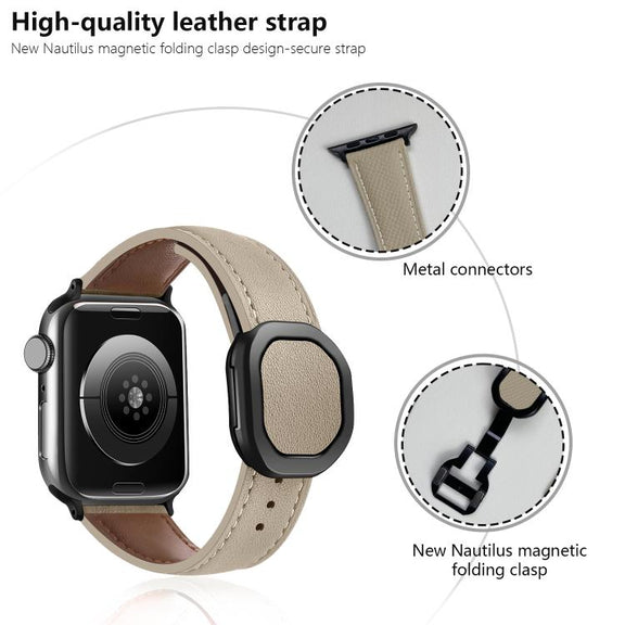 For Apple Watch 46mm / 49mm / 45mm / 44mm Kalebol Magnetic Fold Genuine Buckle Leather Watch Band(Brown)