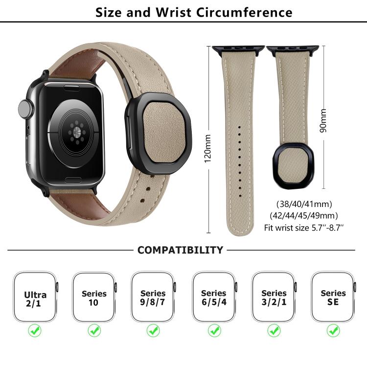 For Apple Watch 42mm / 41mm / 40mm / 38mm Kalebol Magnetic Fold Genuine Buckle Leather Watch Band(Apricot)