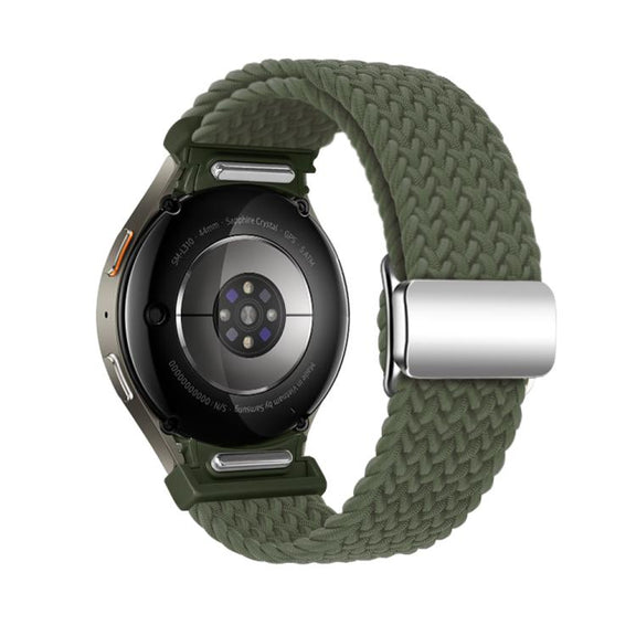 For Samsung Galaxy Watch 5 Pro / 6 / 7 Kalebol Button Braided Loop Magnetic Buckle Watch Band(Dark Olive Green)
