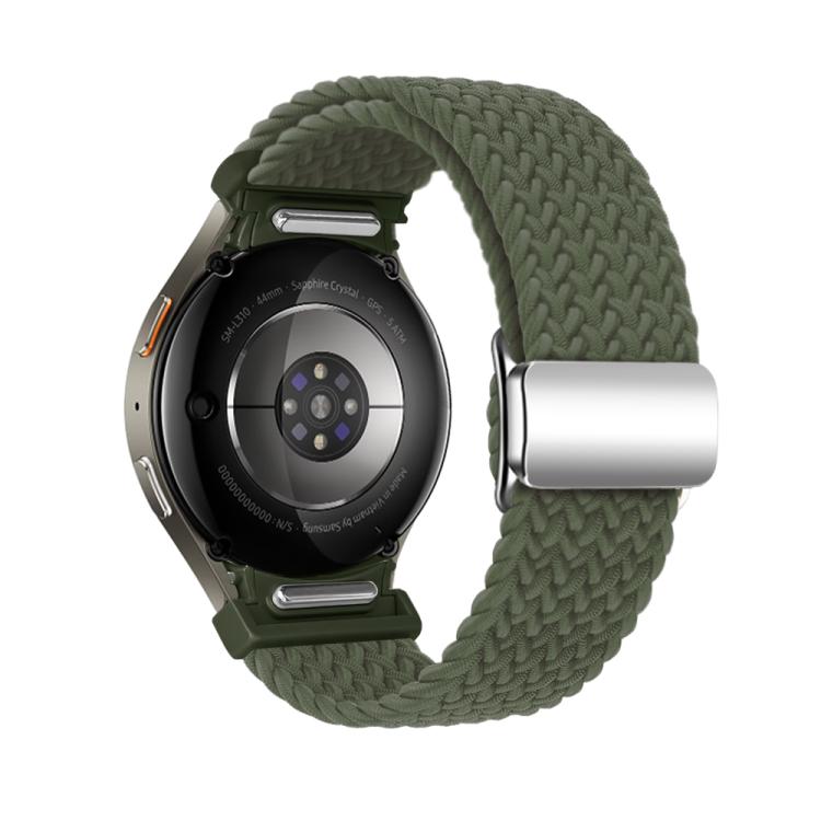 For Samsung Galaxy Watch 5 Pro / 6 / 7 Kalebol Button Braided Loop Magnetic Buckle Watch Band(Dark Olive Green)