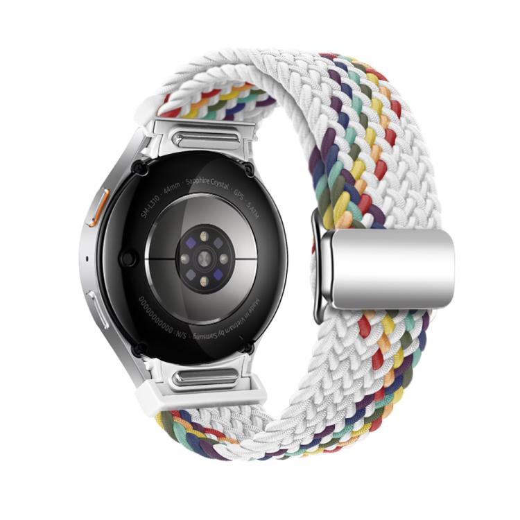 For Samsung Galaxy Watch 5 Pro / 6 / 7 Kalebol Button Braided Loop Magnetic Buckle Watch Band(White Rainbow)