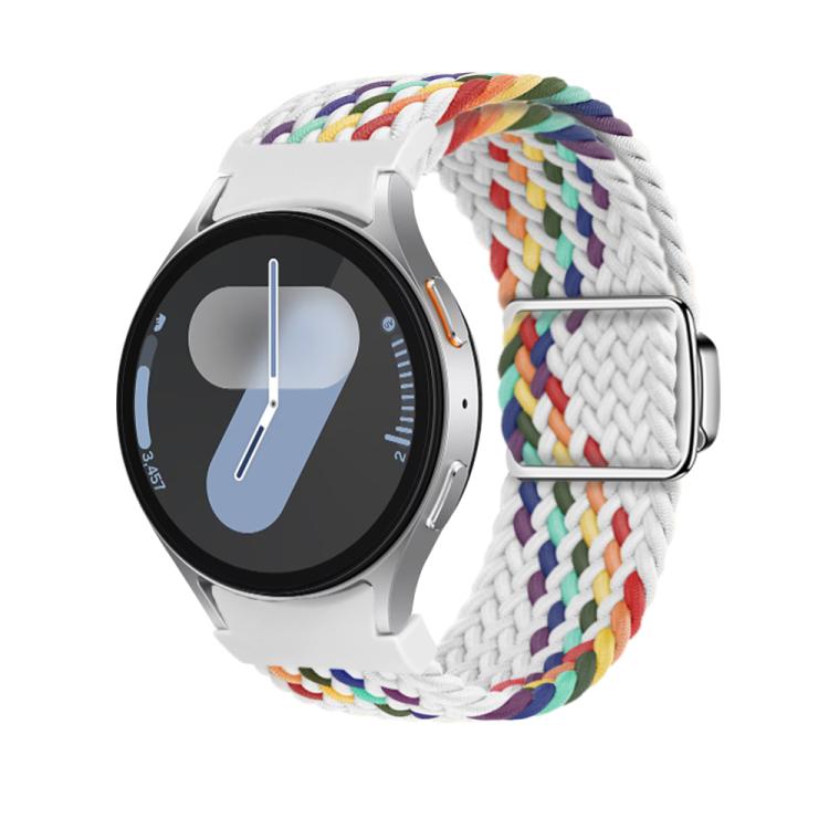 For Samsung Galaxy Watch 5 Pro / 6 / 7 Kalebol Button Braided Loop Magnetic Buckle Watch Band(White Rainbow) - free shipping - PMc TechLife - Order now!